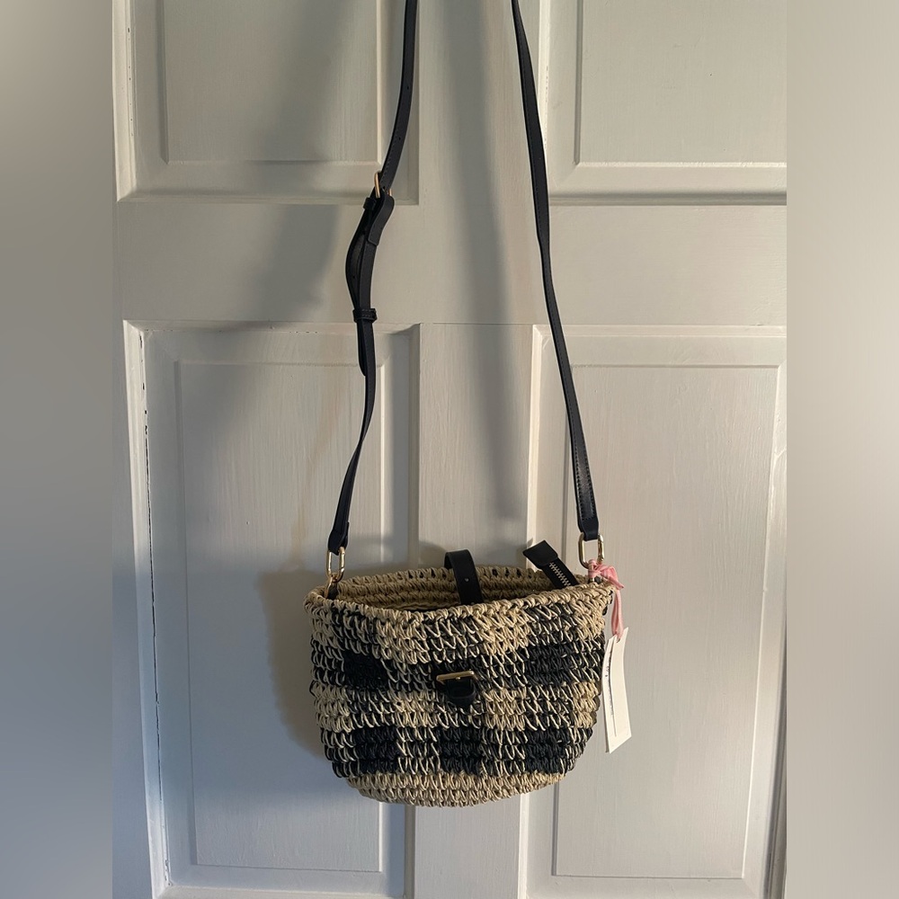 Vineyard Vines 🐳 Navy Checkered Straw Crossbody or Clutch Bag - Picture 8 of 11
